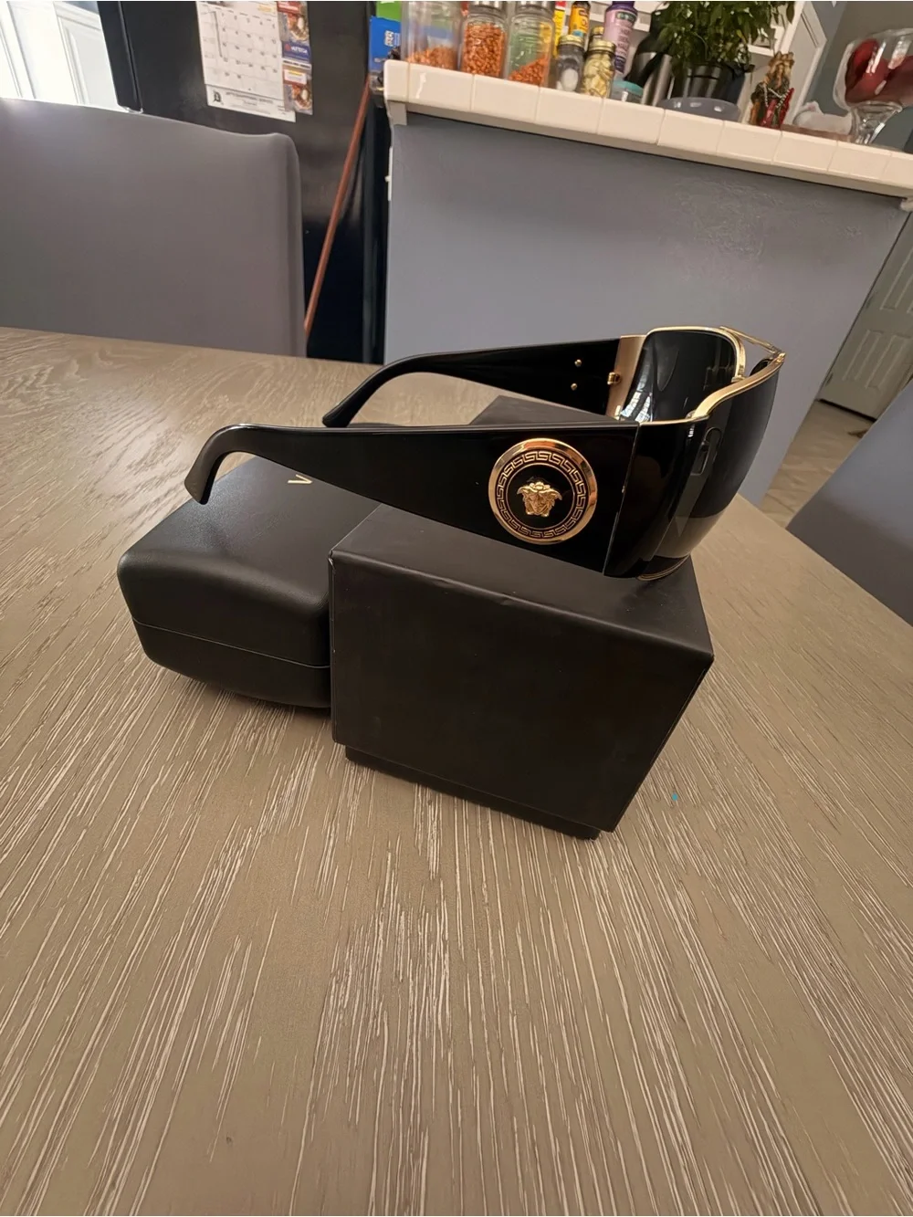 Versace Men’s Black Lensed Sunglasses with Gold Frame